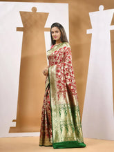 Red Silk Banarasi Saree With Ethnic Motifs And Woven Designs-MA53BSL441050014